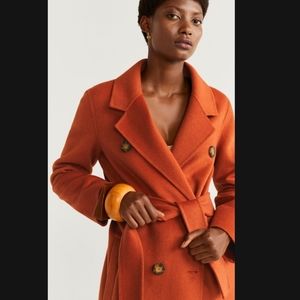 Mango burnt orange color belted wool coat